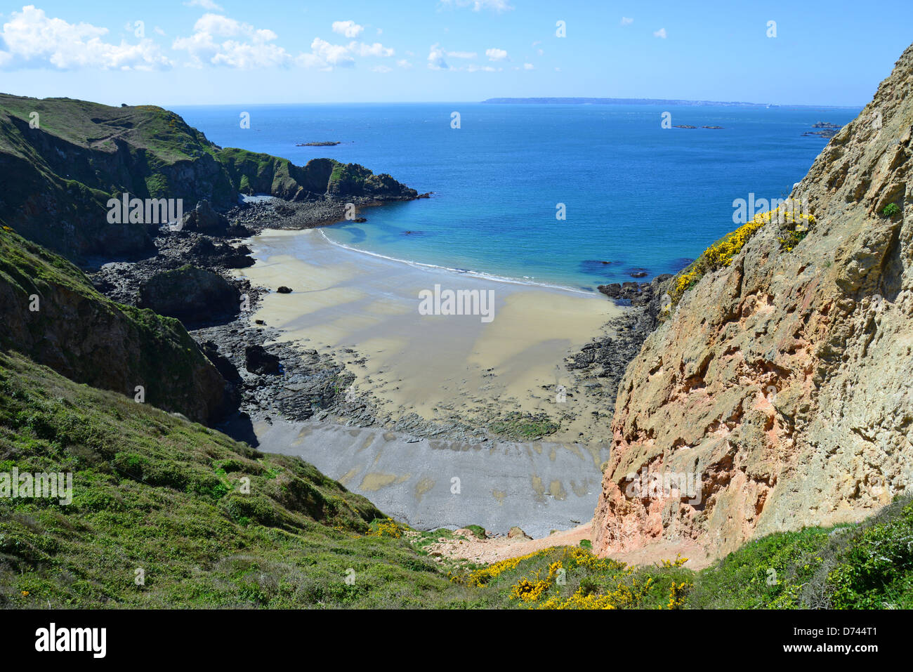 Grand Grève Beach, Little Sark, Sark, il Baliato di Guernsey, Isole del Canale Foto Stock