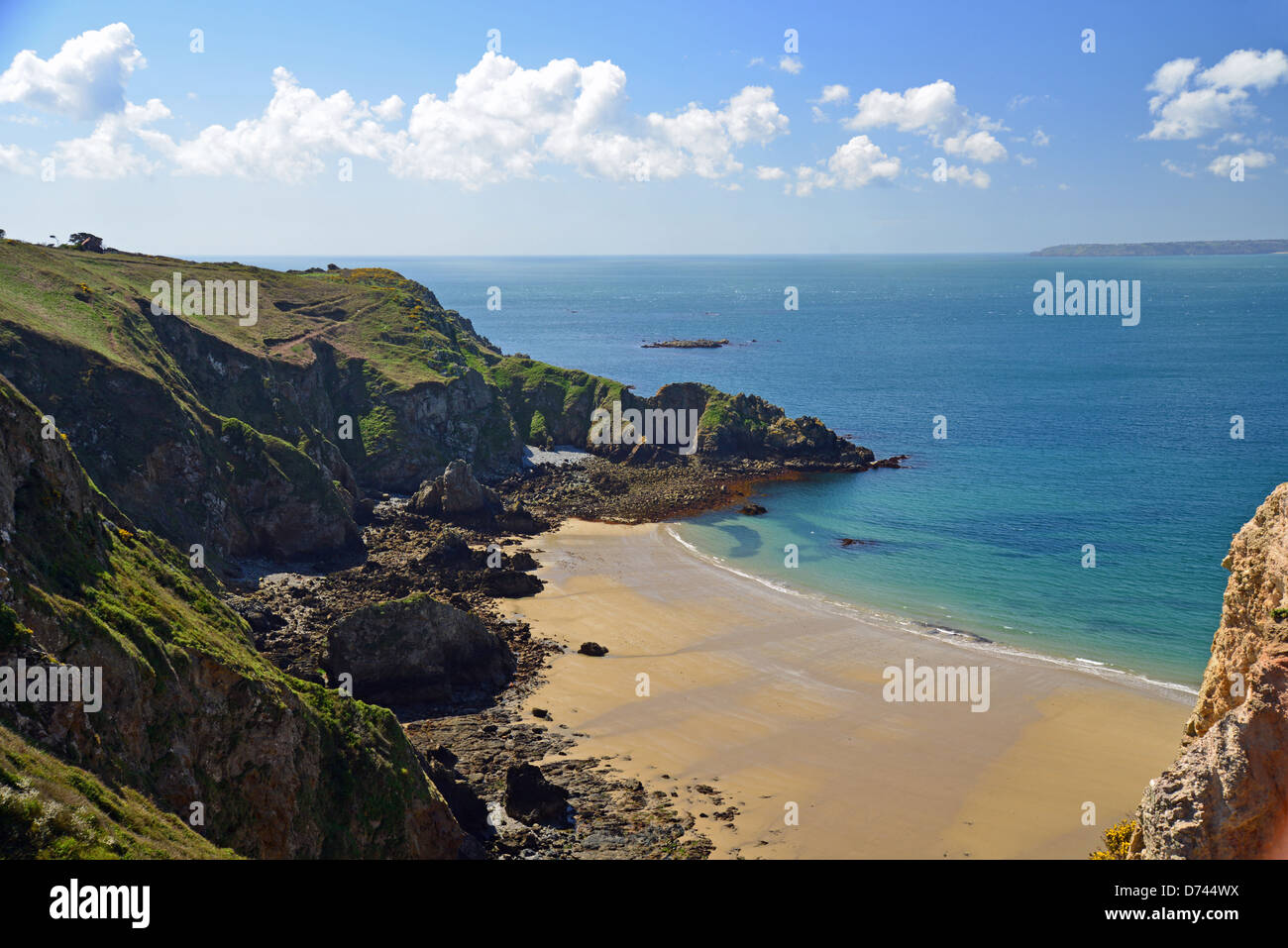 Grand Grève Beach, Little Sark, Sark, il Baliato di Guernsey, Isole del Canale Foto Stock