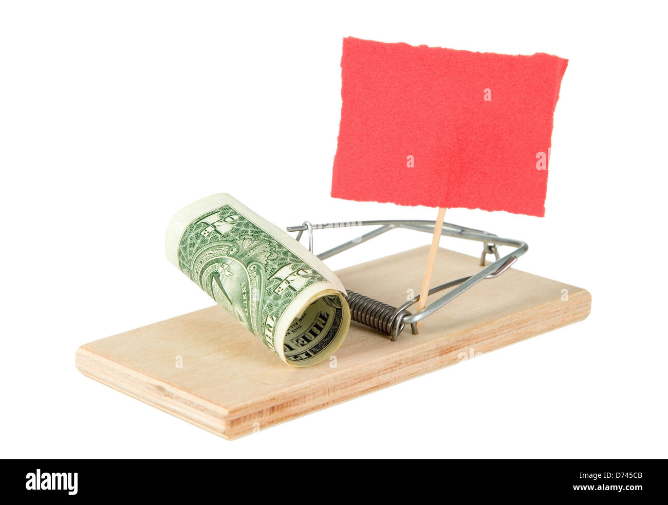 Un mouse trap con denaro e carta su di esso Foto Stock