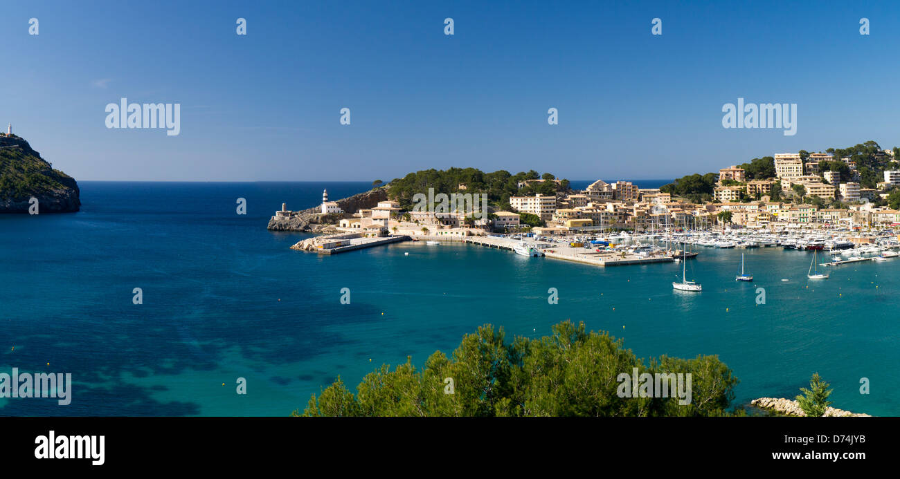 Porte De Soller, Marina e Bay, Mallorca, Spagna Foto Stock