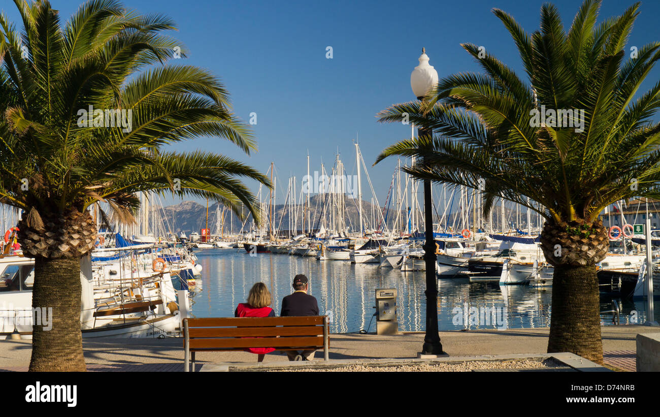 Bay a Puerto de Pollensa, Mallorca, Spagna Foto Stock