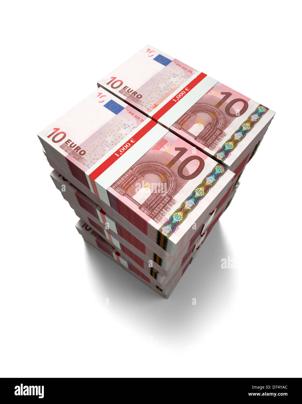 Pila di 10 banconote ritagliata su sfondo bianco Foto Stock