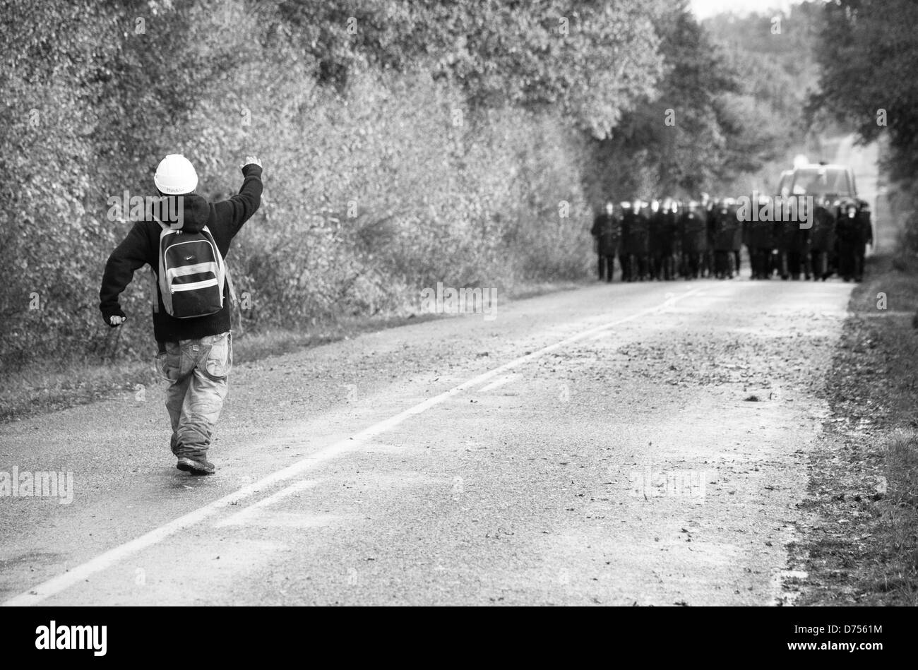 Lo sfratto di protesta rurale Camp, nel nord della Francia. Foto Stock
