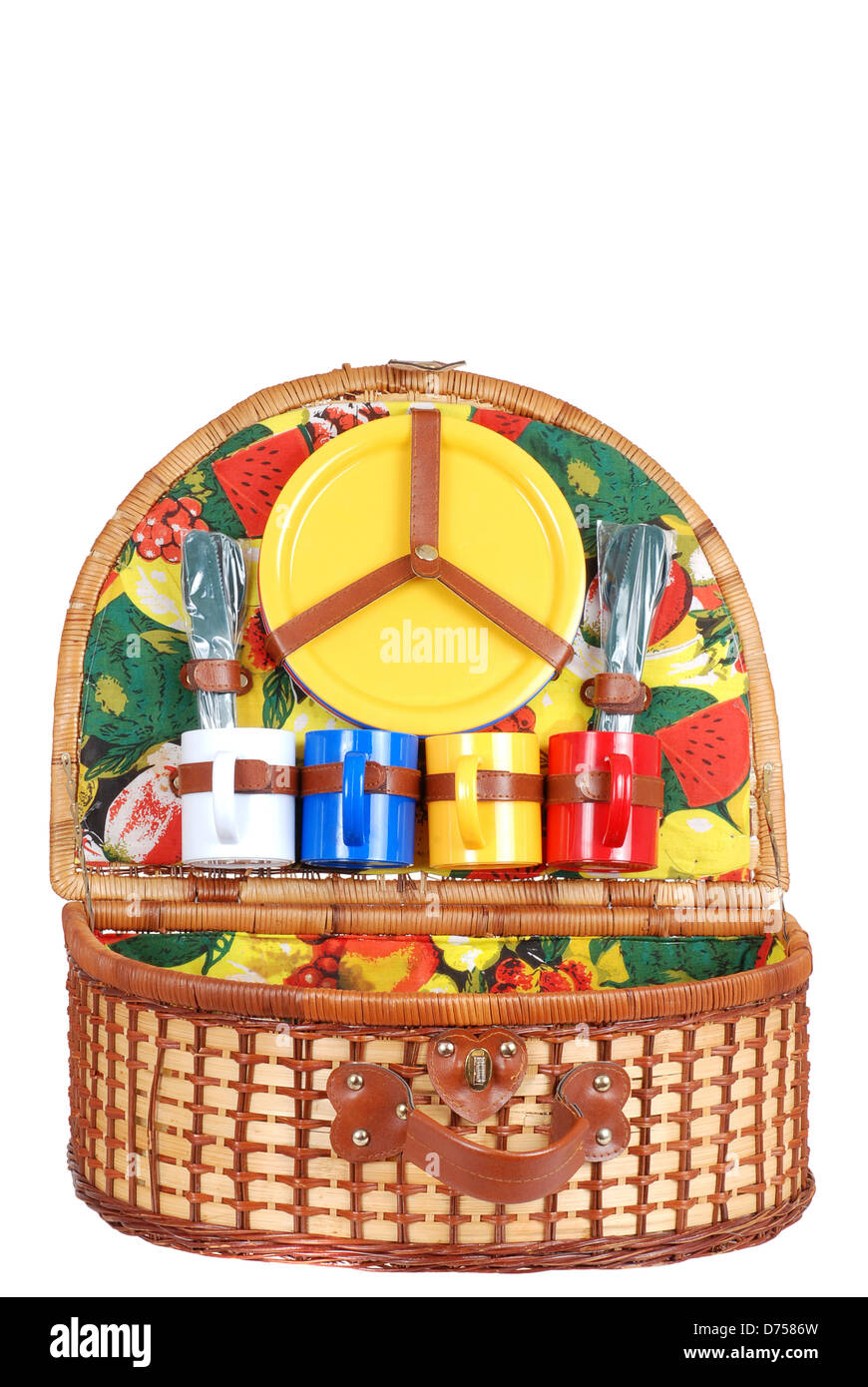 Aprire colorato Cesto picnic con utensili Foto Stock