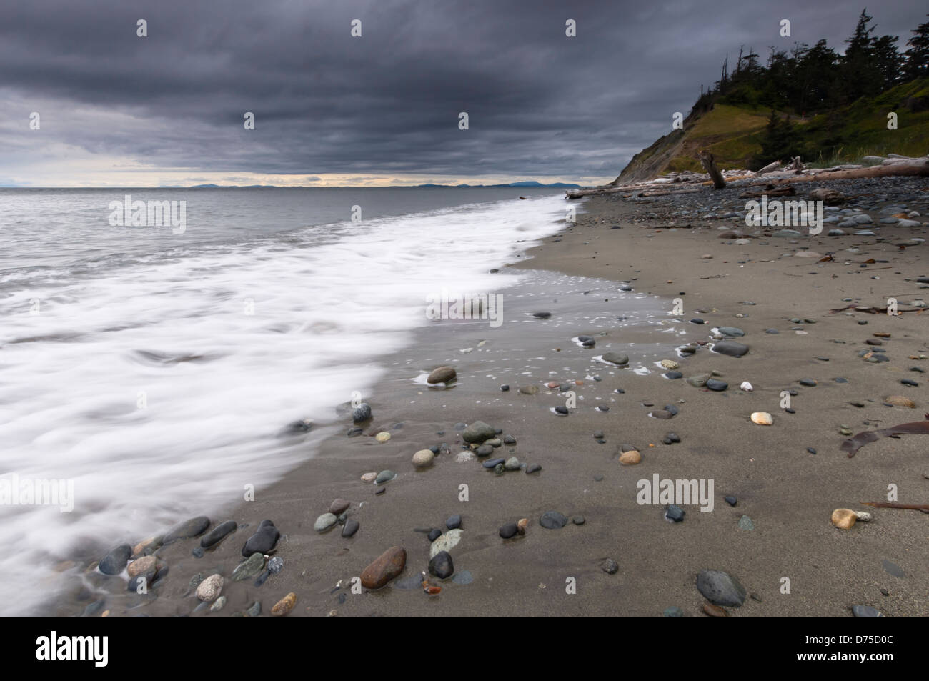 Stormy litorale a Fort Ebey del Parco Statale di Whidbey Island, Washington Foto Stock