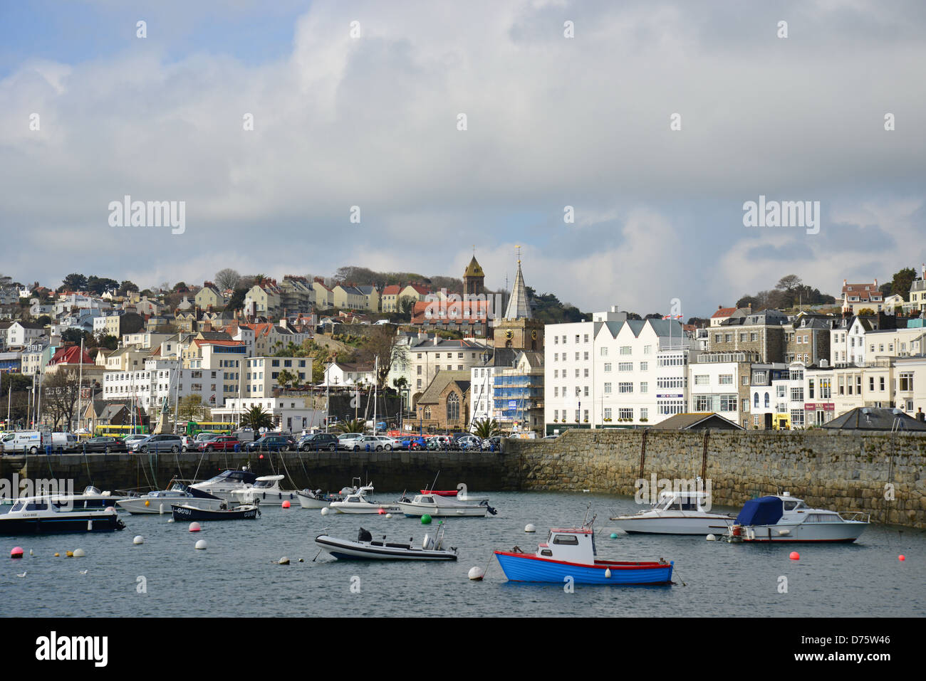 Vista del porto, Porto di San Pietro, Guernsey, Baliato di Guernsey, Isole del canale Foto Stock
