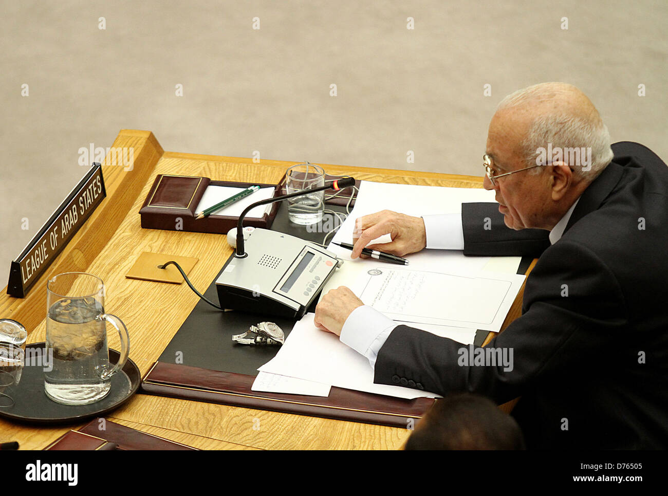 Il segretario generale della Lega Araba del Consiglio di Sicurezza delle Nazioni Unite di riunione di New York City New York, Stati Uniti d'America - 31.01.12 Foto Stock