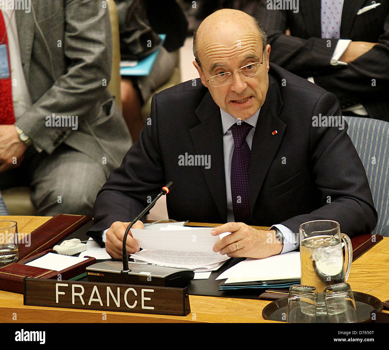 Alain Juppe il Ministro degli Affari esteri ed europei del Consiglio di Sicurezza delle Nazioni Unite di riunione di New York City New York, Stati Uniti d'America - Foto Stock
