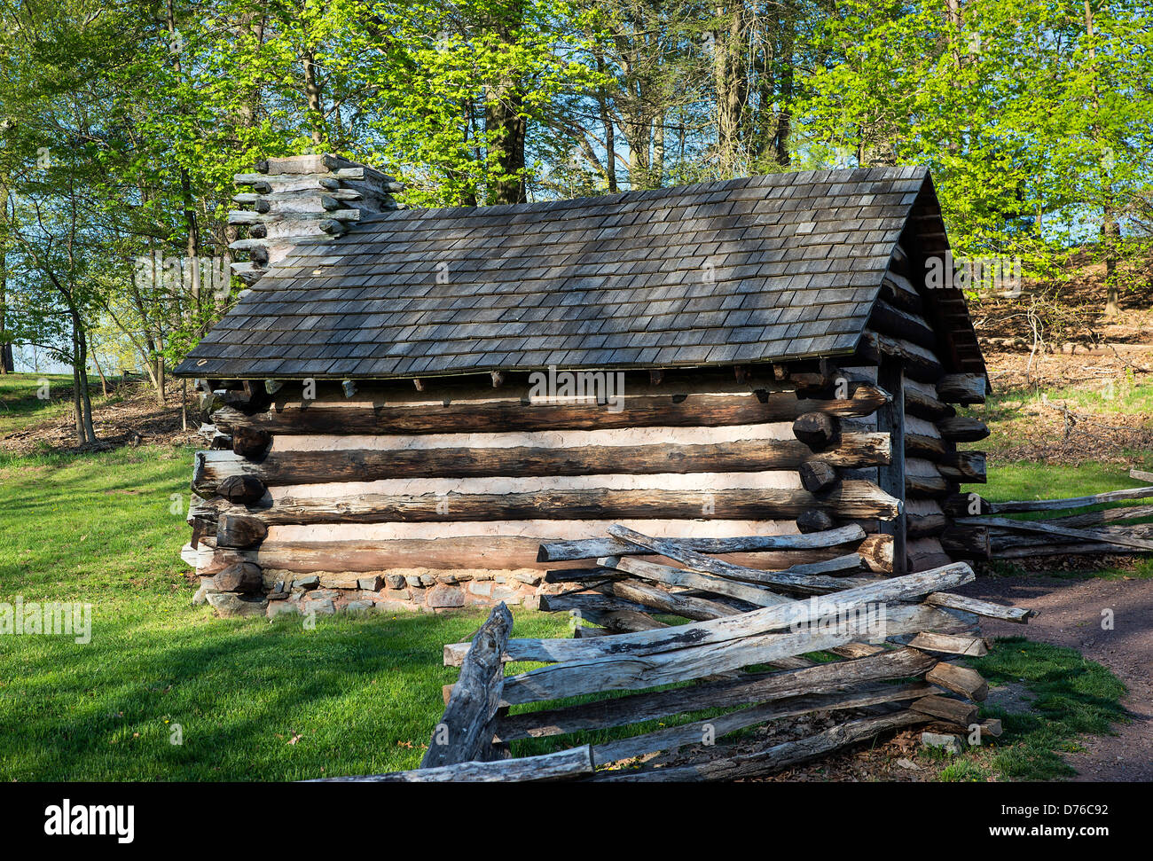 Cabine, Valley Forge National Historical Park, Pennsylvania, STATI UNITI D'AMERICA Foto Stock