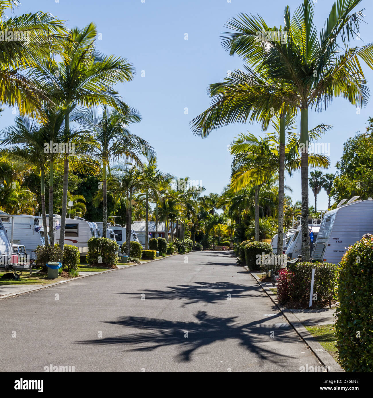 Roulotte sul sito a Sunshine Coast Caravan Park Foto Stock