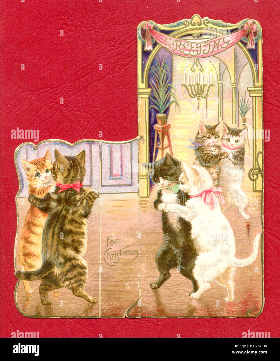 Die-cut chromolithographed Natale biglietto di auguri Foto Stock