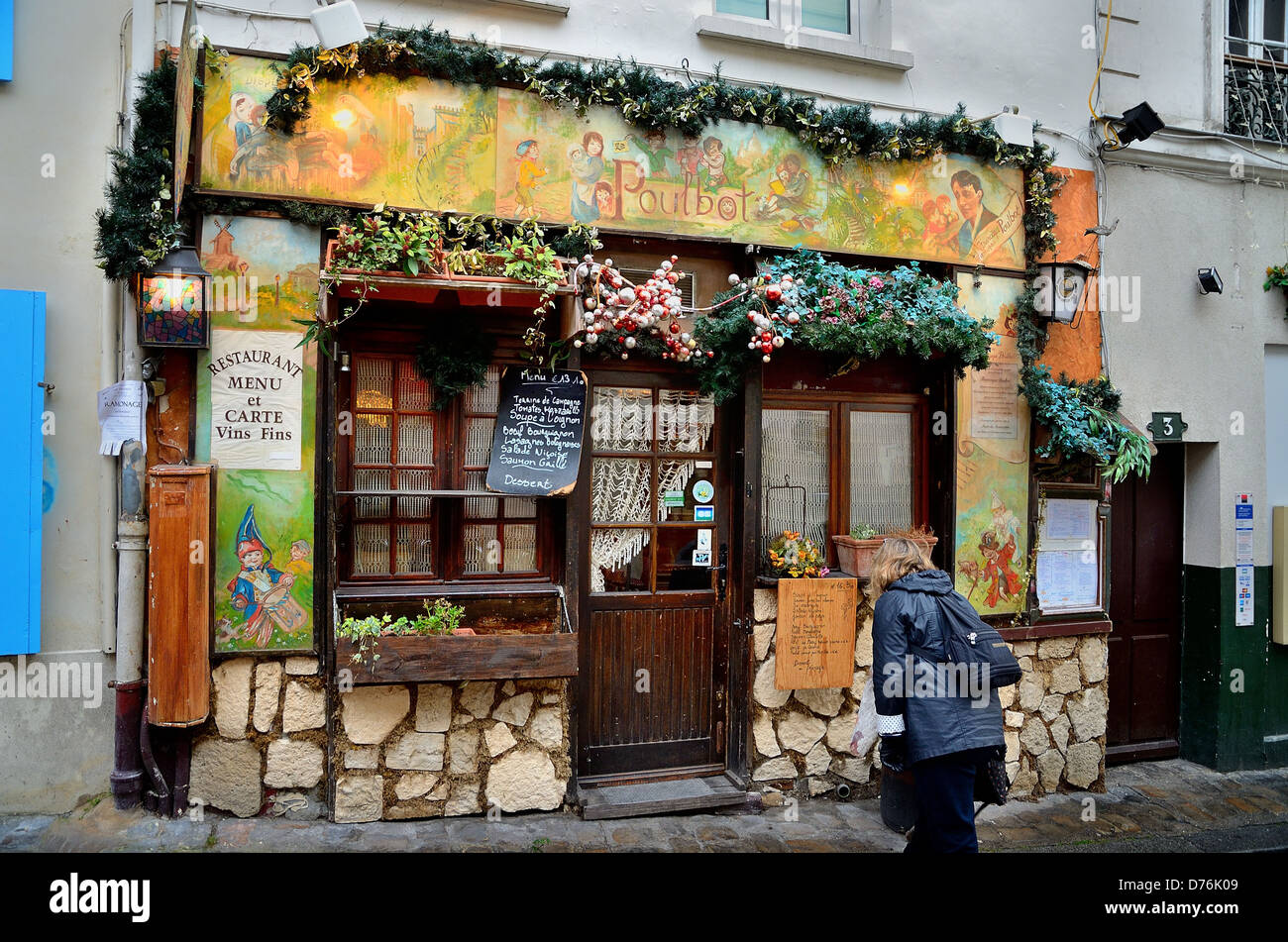 Exterior de La Poulbot ristorante Montmartre Parigi Francia Foto Stock