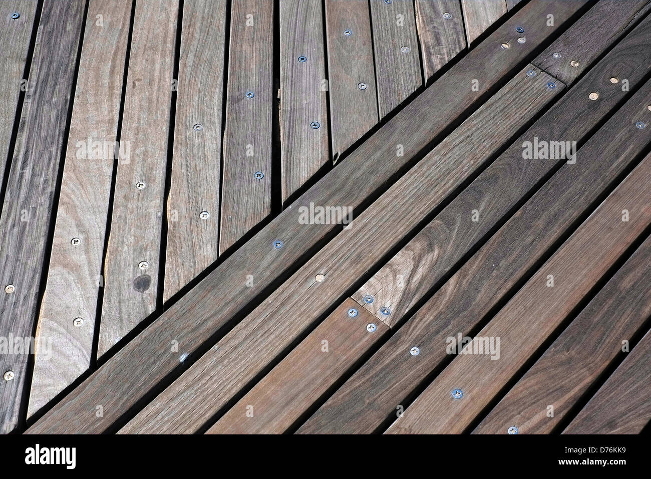 Dettaglio di una sezione della famosa passerella in legno a Coney Island, Brooklyn. Foto Stock