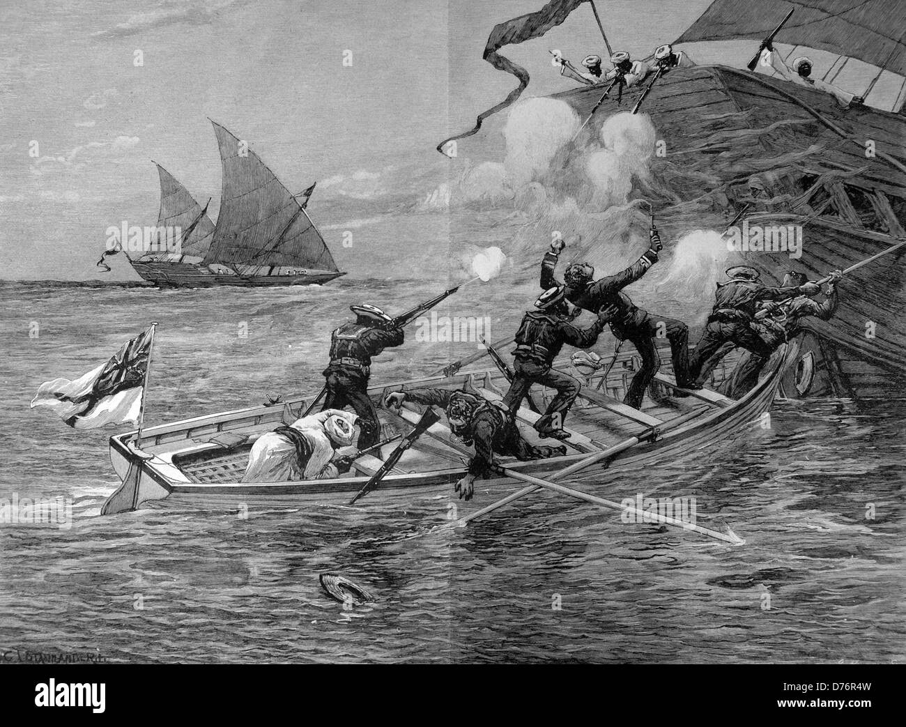 Battaglia di mercanti di schiavi sulla costa orientale dell'Africa storica storicamente storiche storia, 1880 Foto Stock