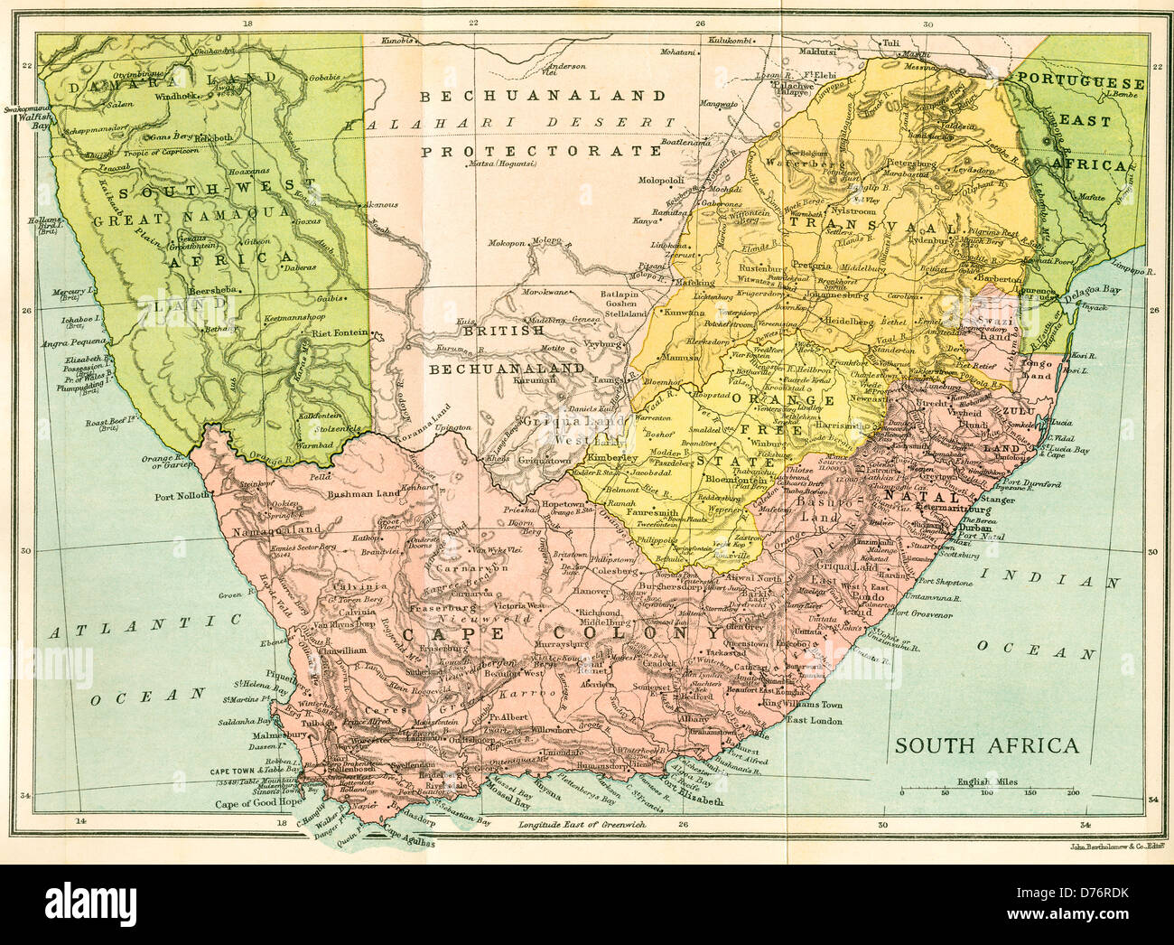 Mappa di Sud Africa dal 1815, e Kaffir Boer Wars. Foto Stock