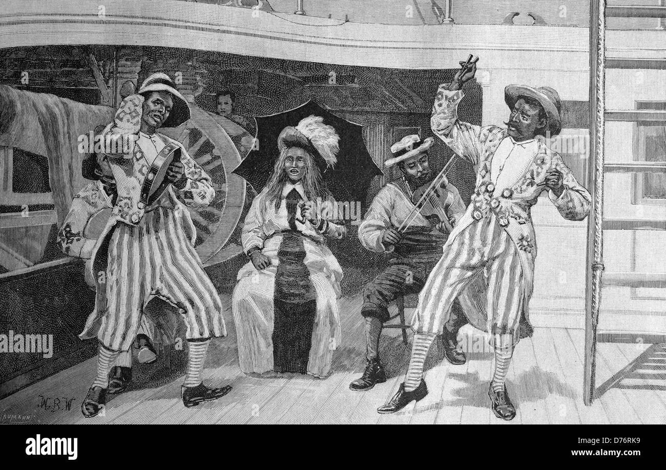 "Negro comici' a bordo di un battello a vapore a Zanzibar, Africa, xilografia circa 1871 Foto Stock