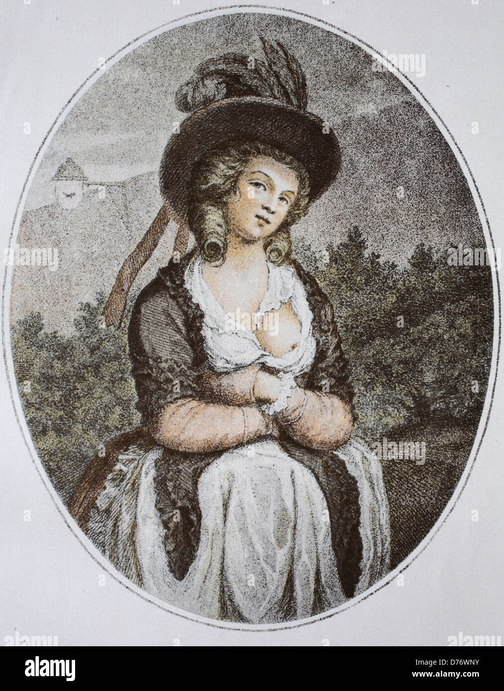 Signora inglese incisione a colori dal XVIII secolo, la storica Litografia a colori circa nel 1870 Foto Stock