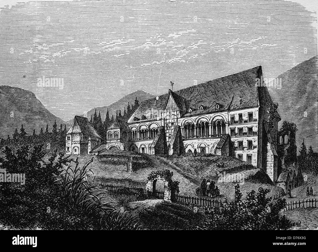 Palazzo imperiale di Goslar, Bassa Sassonia, Germania, storico xilografia, 1870 Foto Stock