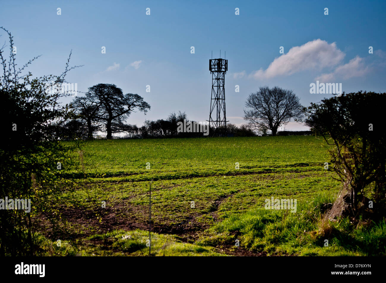 Telefono cellulare il montante nel paesaggio rurale campo di fattoria Foto Stock