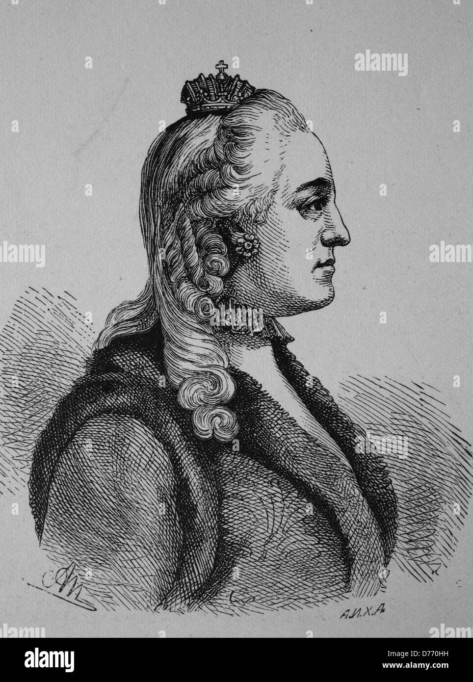 Caterina II di Russia, Caterina la Grande, 1729 - 1796, imperatrice di Russia, xilografia dal 1880 Foto Stock