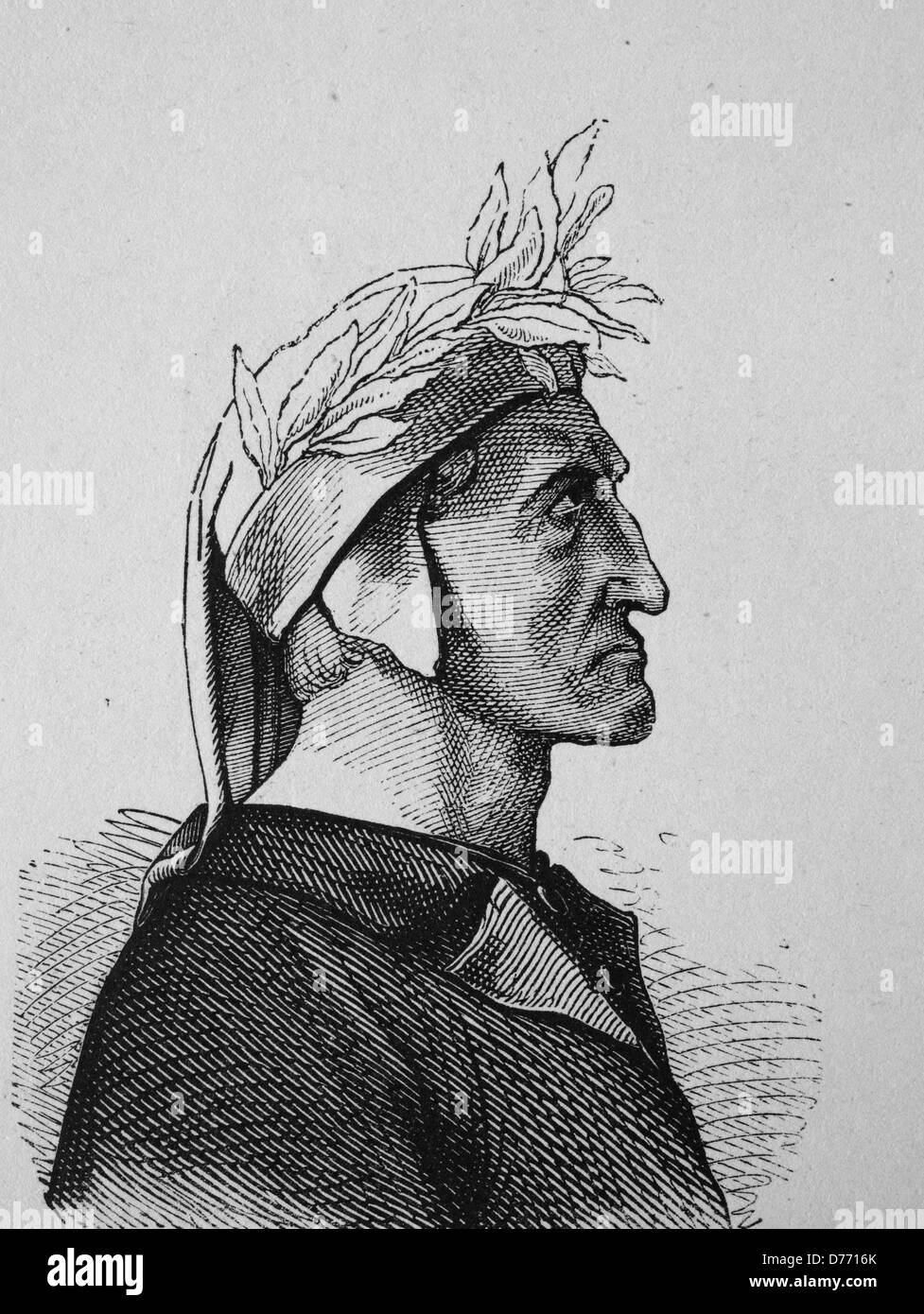 Dante Alighieri, 1265 - 1321, poeta e filosofo, storico xilografia, 1880 Foto Stock