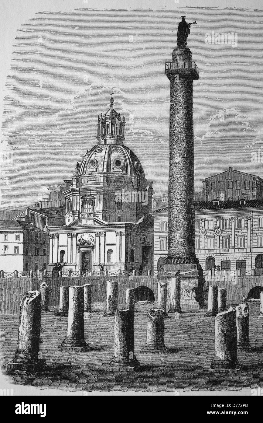 Colonna di Traiano a Roma, Italia, storico xilografia, circa 1880 Foto Stock