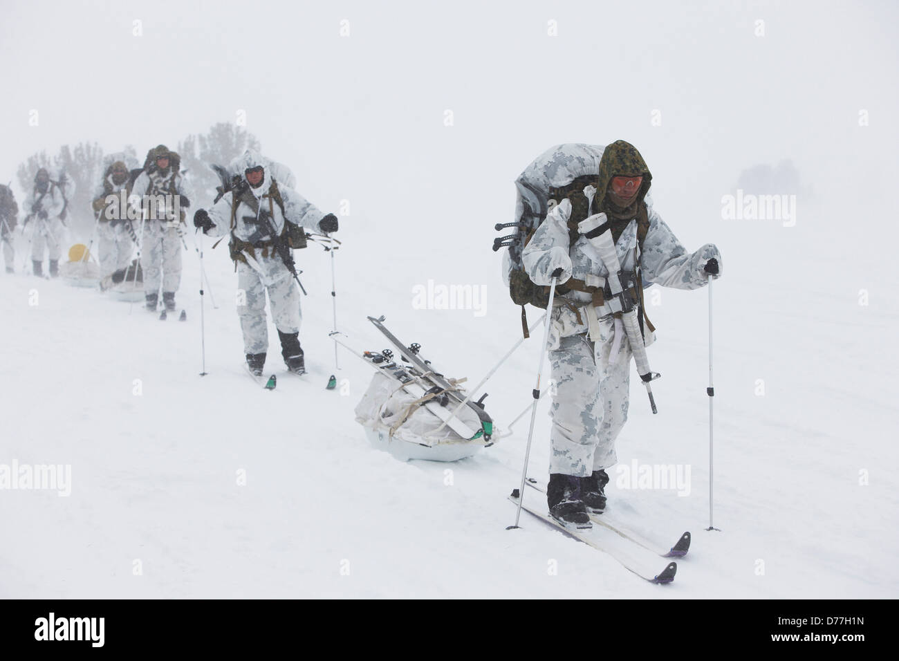 Stati Uniti d'America California US Marine Sniper sci cross country durante la stagione fredda mountain warfare formazione in montagna la formazione di guerra Foto Stock
