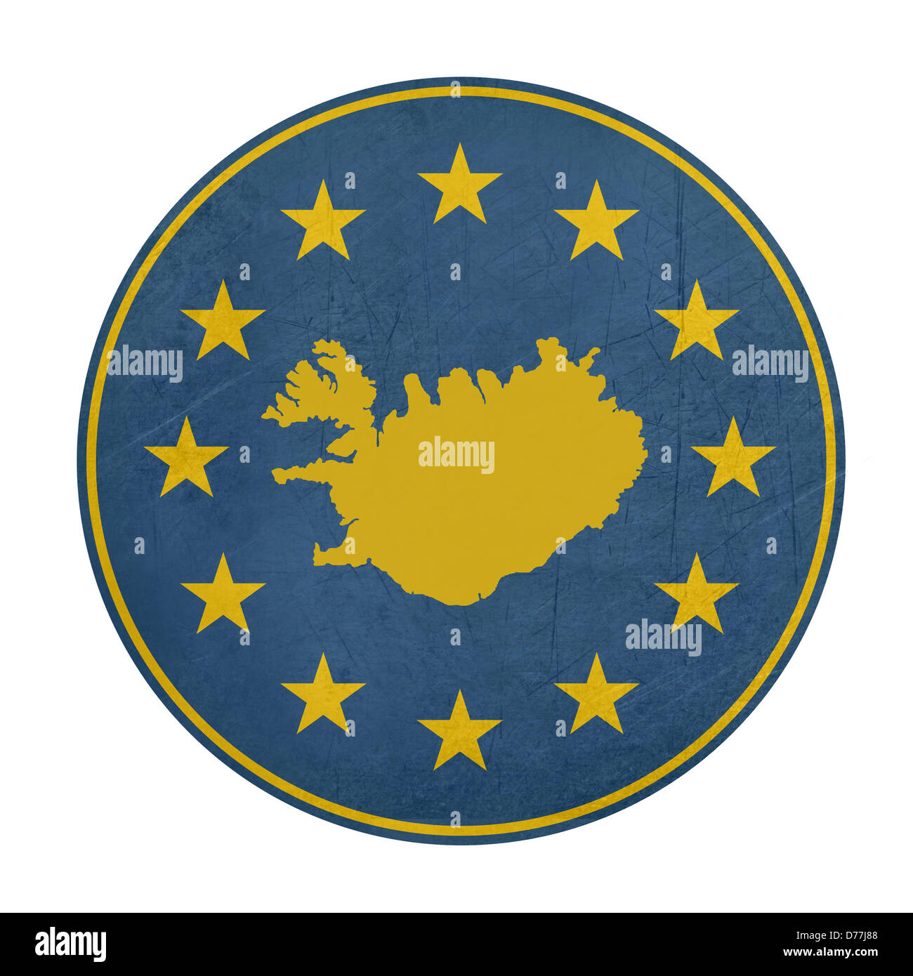 Unione europea Islanda pulsante isolato su sfondo bianco. Foto Stock