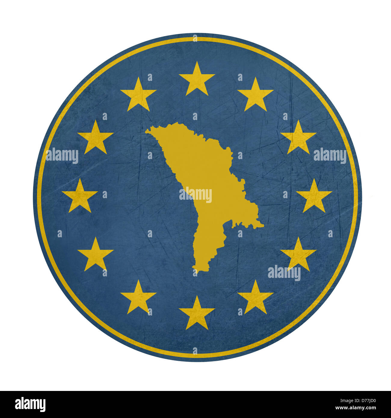 Unione Europea la Moldavia pulsante isolato su sfondo bianco. Foto Stock