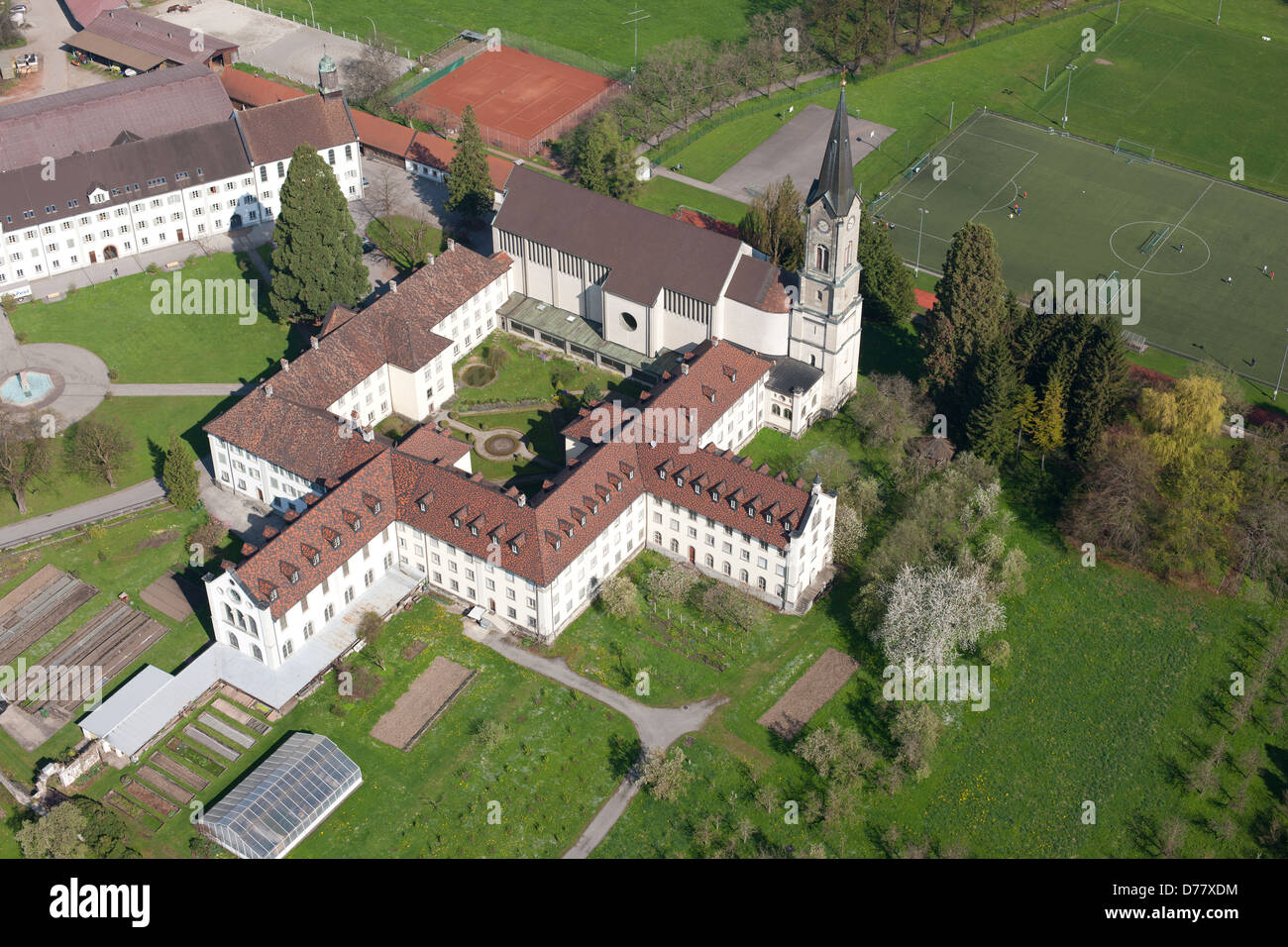 WETTINGEN-MEHRERAU ABBEY (vista aerea). Bregenz, Vorarlberg, Austria. Foto Stock