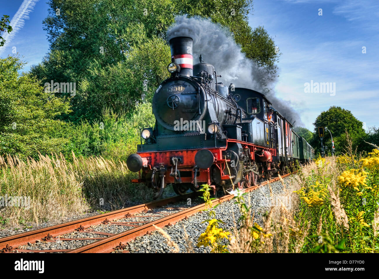 Motore a vapore Karoline del gruppo di studio Geesthachter linea ferroviaria nel villaggio di montagna, Amburgo, Germania, Europa Foto Stock