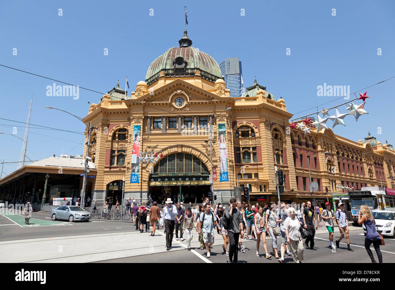 La Flinders Street Stazione Ferroviaria, Melbourne, Victoria, Australia Foto Stock