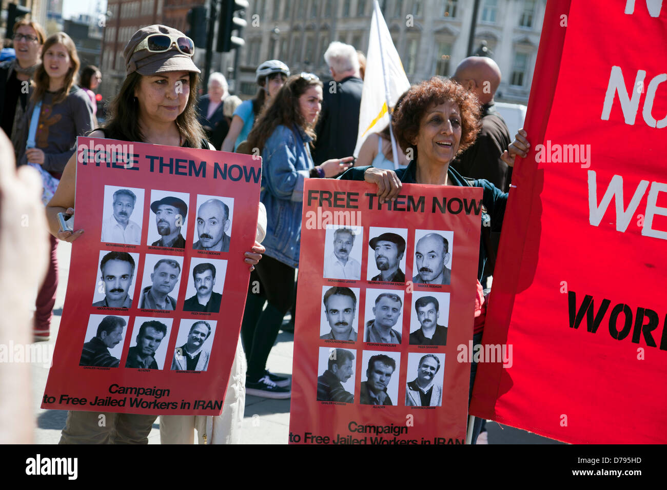 Giorno di maggio Rally 1 Maggio 2013 - La campagna per liberare i lavoratori imprigionati in Iran - London REGNO UNITO Foto Stock