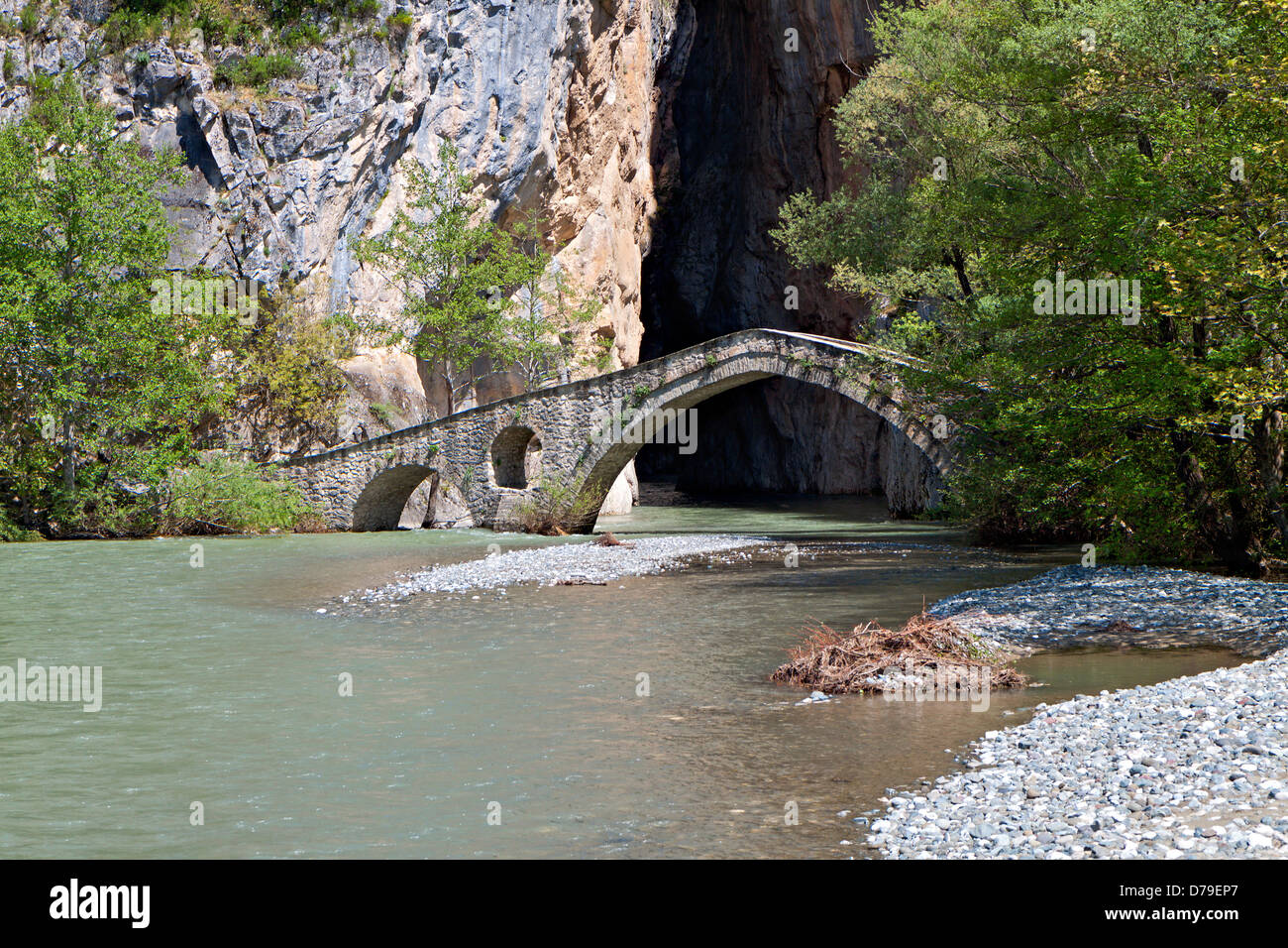 Portitsa gorge e il vecchio ponte in pietra a Epiro, Grecia Foto Stock