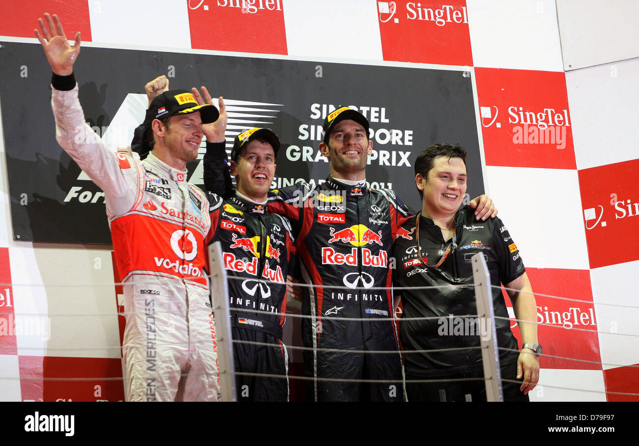 Jenson Button, Grand Prix di Singapore vincitore Sebastian Vettel e Mark Webber 2011 Singapore FORMULA ONE Grand Prix Singapore - Foto Stock