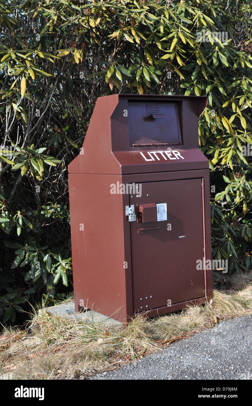 Un orso prova contenitore di rifiuti. Foto Stock