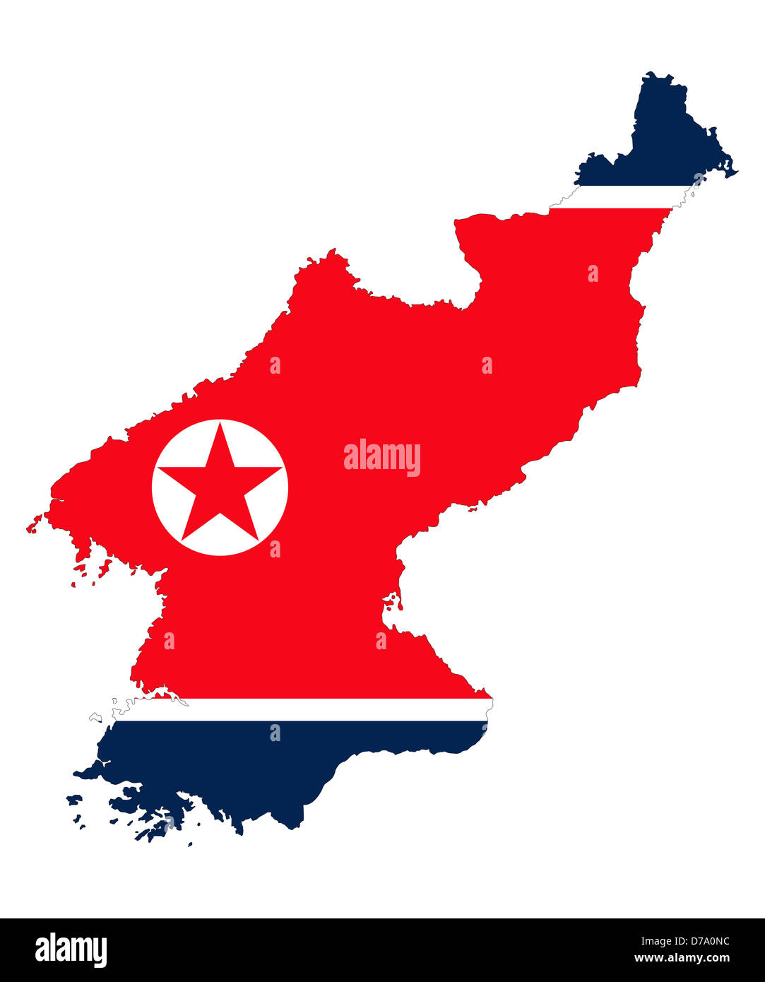 Persone Democratics repubblica di Corea, dettagliata mappa di contorno e bandiera su sfondo bianco. Foto Stock