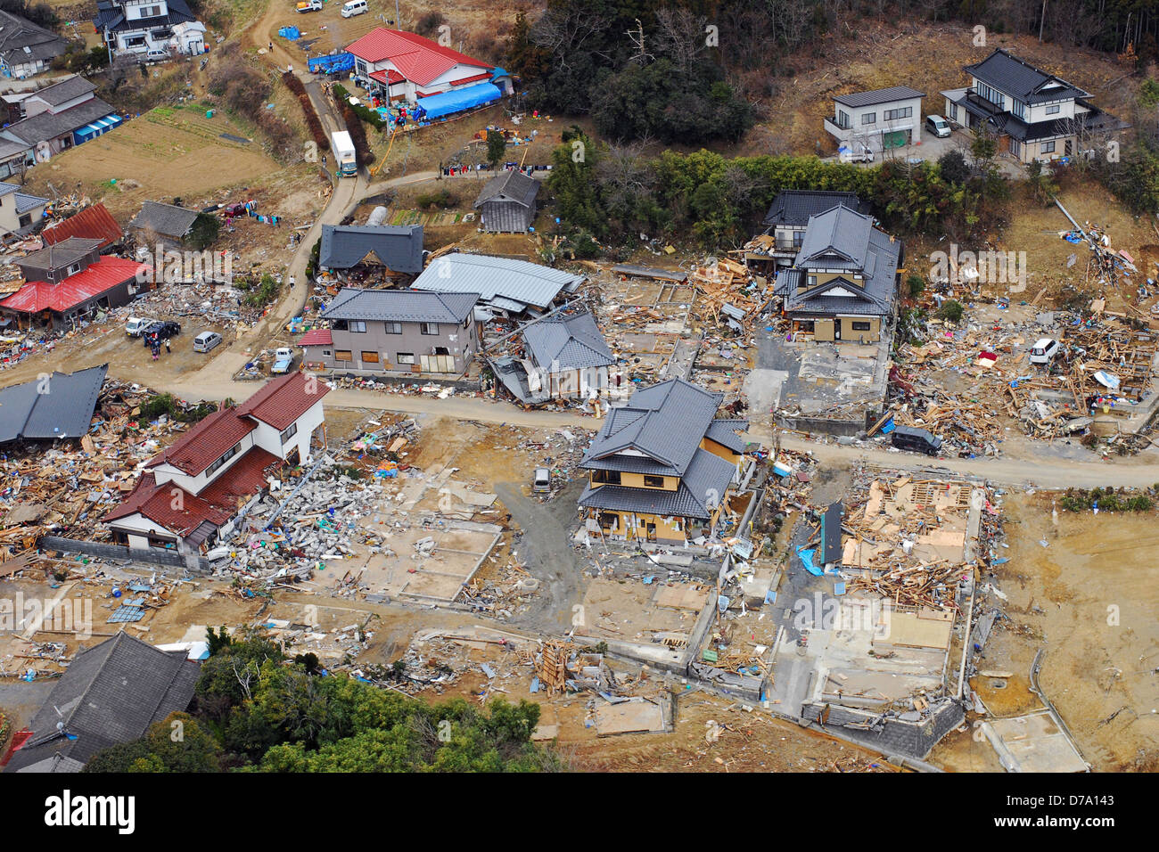 Oshima-Mura Giappone 11 giorni dopo il terremoto tsunami Foto Stock