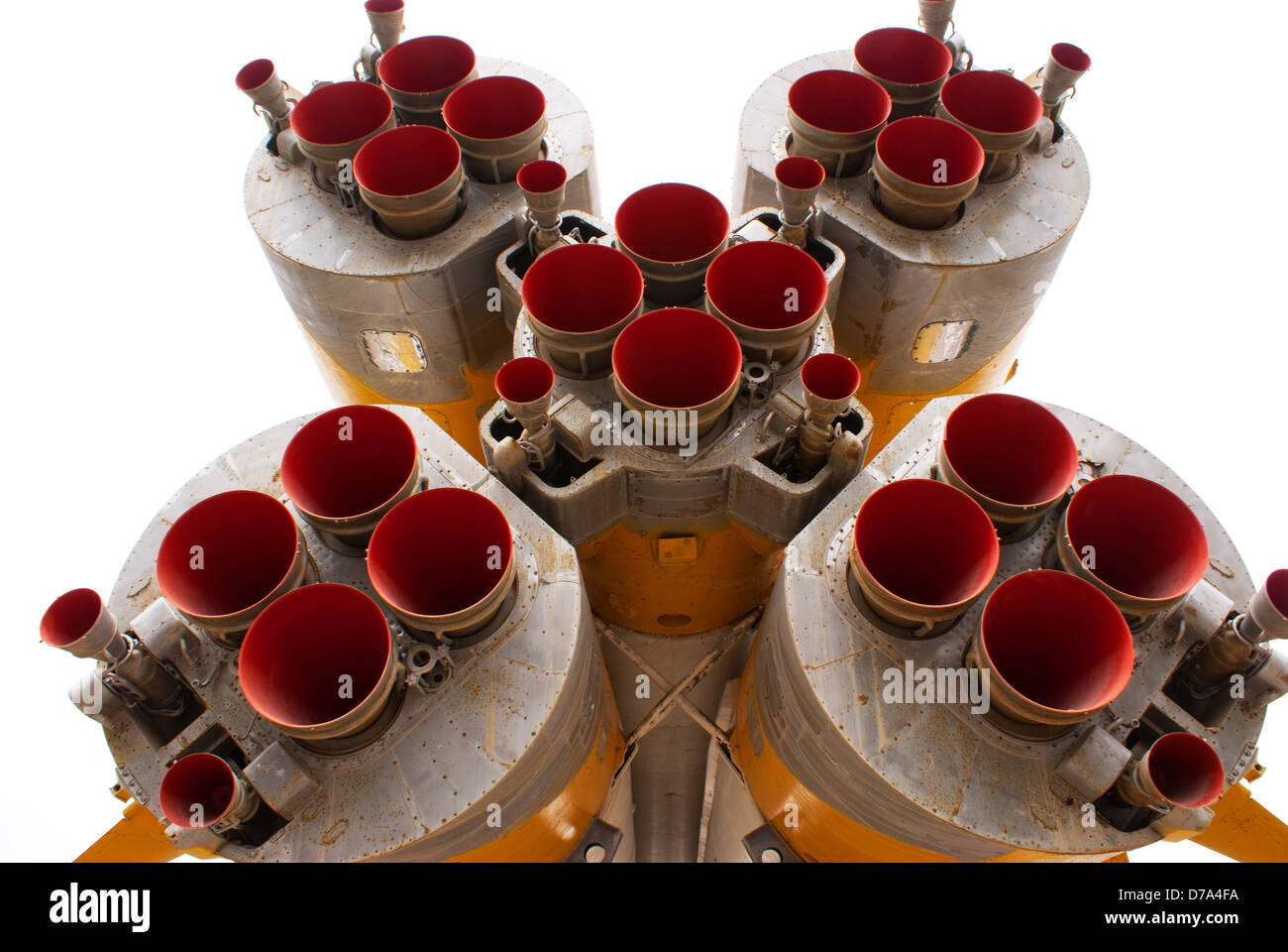 Motori a razzo razzo Soyuz Cosmodromo di Baikonur Kazakistan Foto Stock