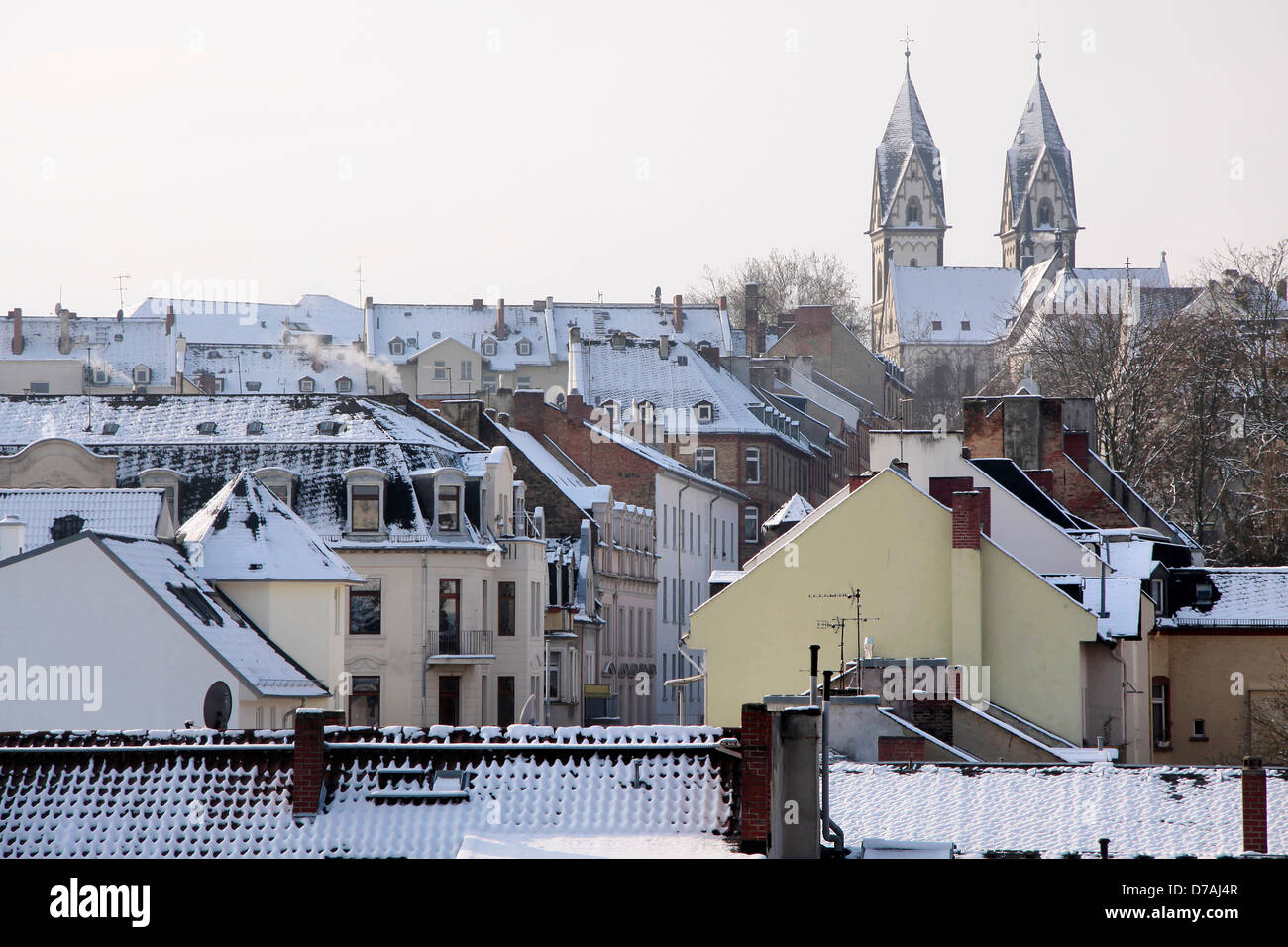 Città vecchia di Wiesbaden in inverno, Hesse, Germania Foto Stock