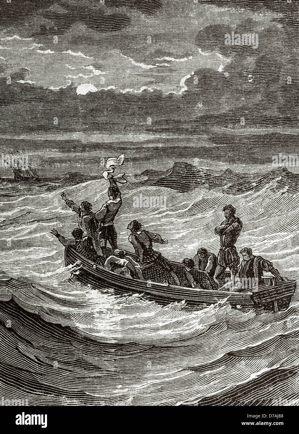 Henry Hudson (1565-1611). Navigatore inglese e Arctic explorer. Hudson abbandonato dal suo equipaggio. Incisione. Foto Stock