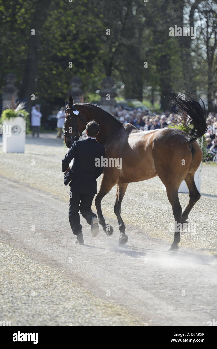 Badminton House, Badminton station wagon, Gloucestershire, UK. Il 2 maggio 2013. Badminton Horse Trials 2013. Primo cavallo ispezione presso la parte anteriore del Badminton House. Con credito: Maurice Piper/Alamy Live News Foto Stock Badminton House, Badminton station wagon, Gloucestershire, UK. Il 2 maggio 2013. Badminton Horse Trials 2013. Primo cavallo ispezione presso la parte anteriore del Badminton House. Con credito: Maurice Piper/Alamy Live News Foto Stock