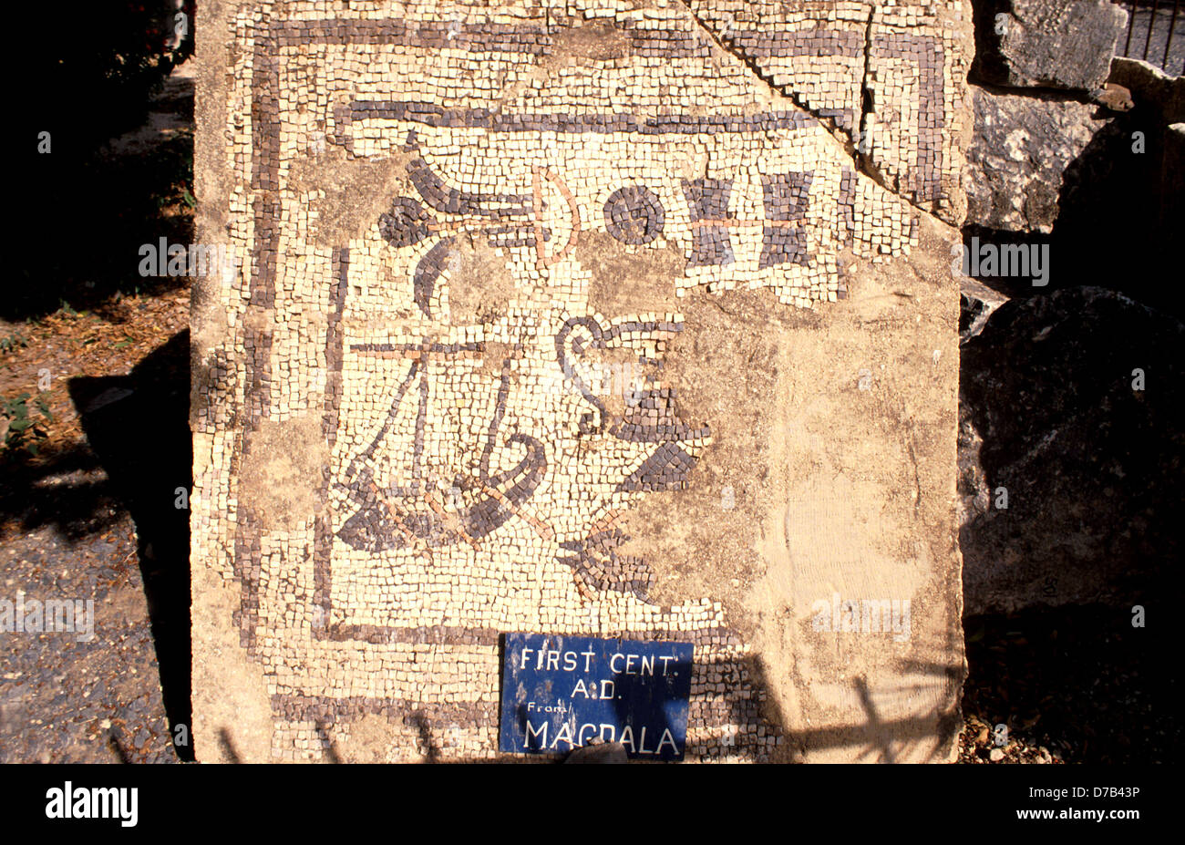 Mosaico trovato presso il sito archeologico di Cafarnao Foto Stock