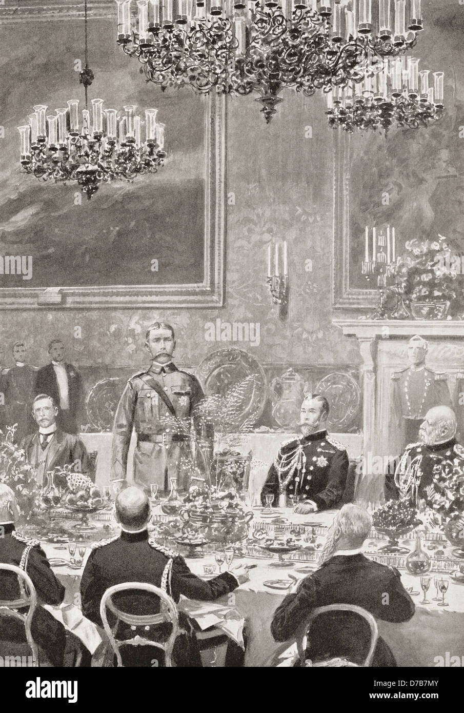 Lord Kitchener risponde a un toast al banchetto presso il St James Palace di Londra, luglio 12, 1902 tenuto per festeggiare il suo rientro in patria. Foto Stock