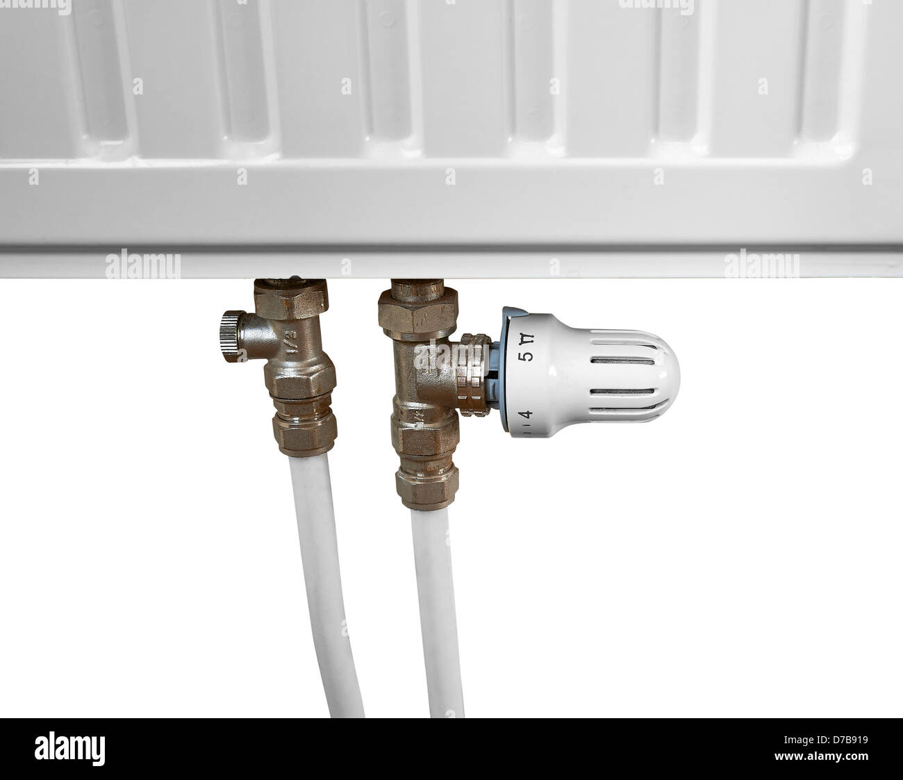 Termostato riscaldatore. Close-up. Isolato su sfondo bianco. Foto Stock