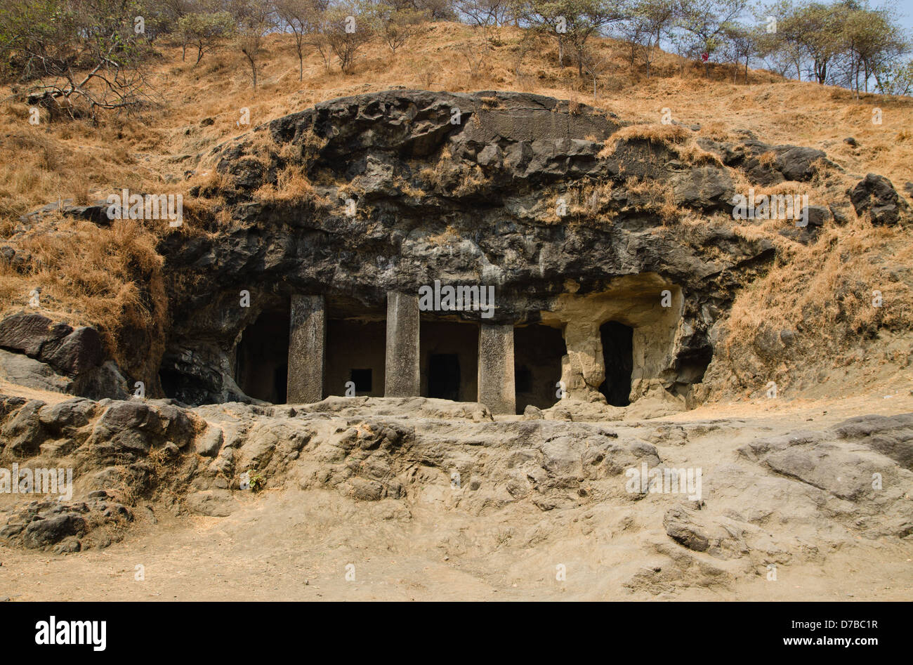 Isola Elephanta Caves exteroir, Mumbai, India. Foto Stock