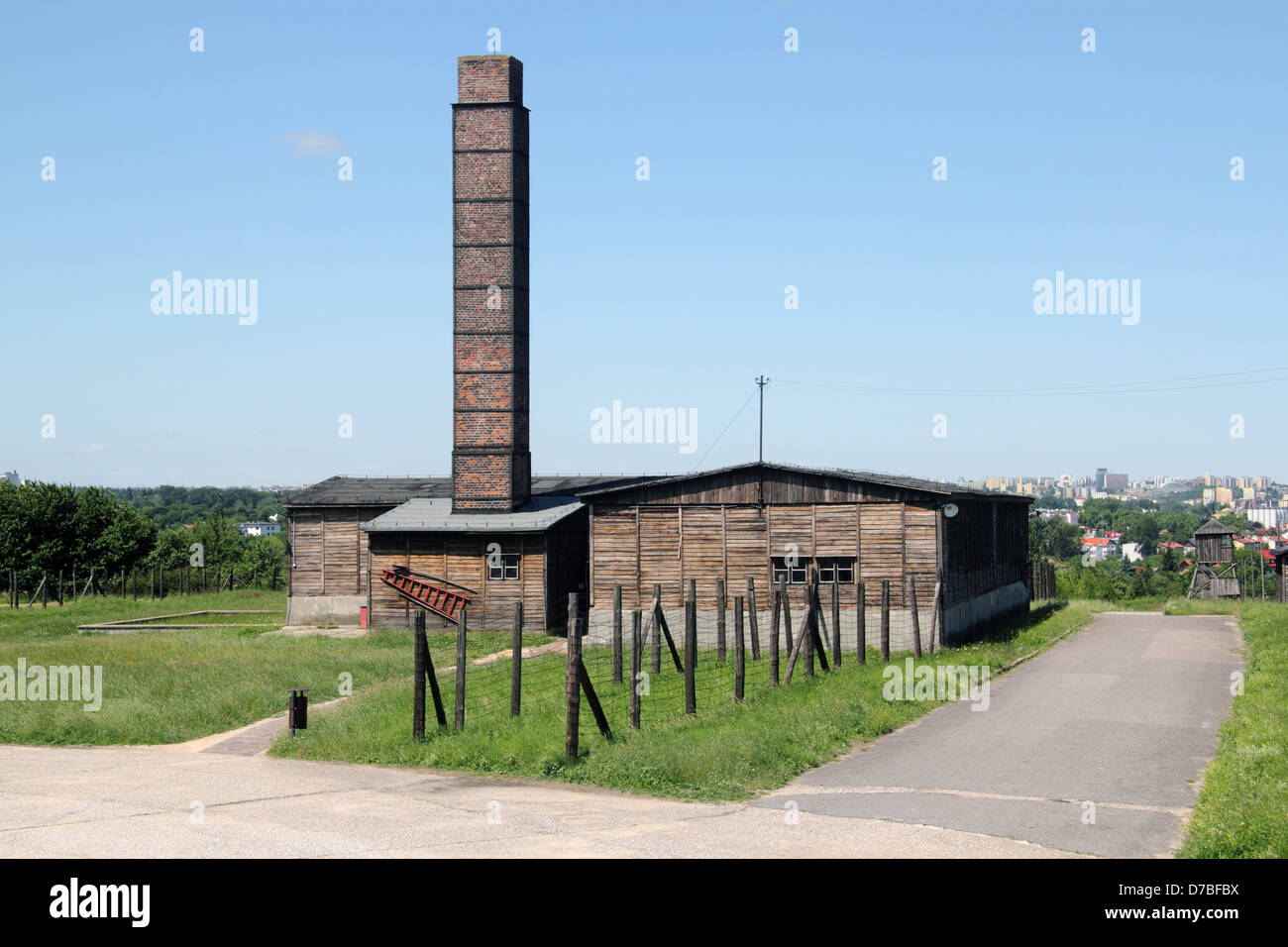 Il crematorio edificio a Majdanek campo di sterminio in Polonia Foto Stock