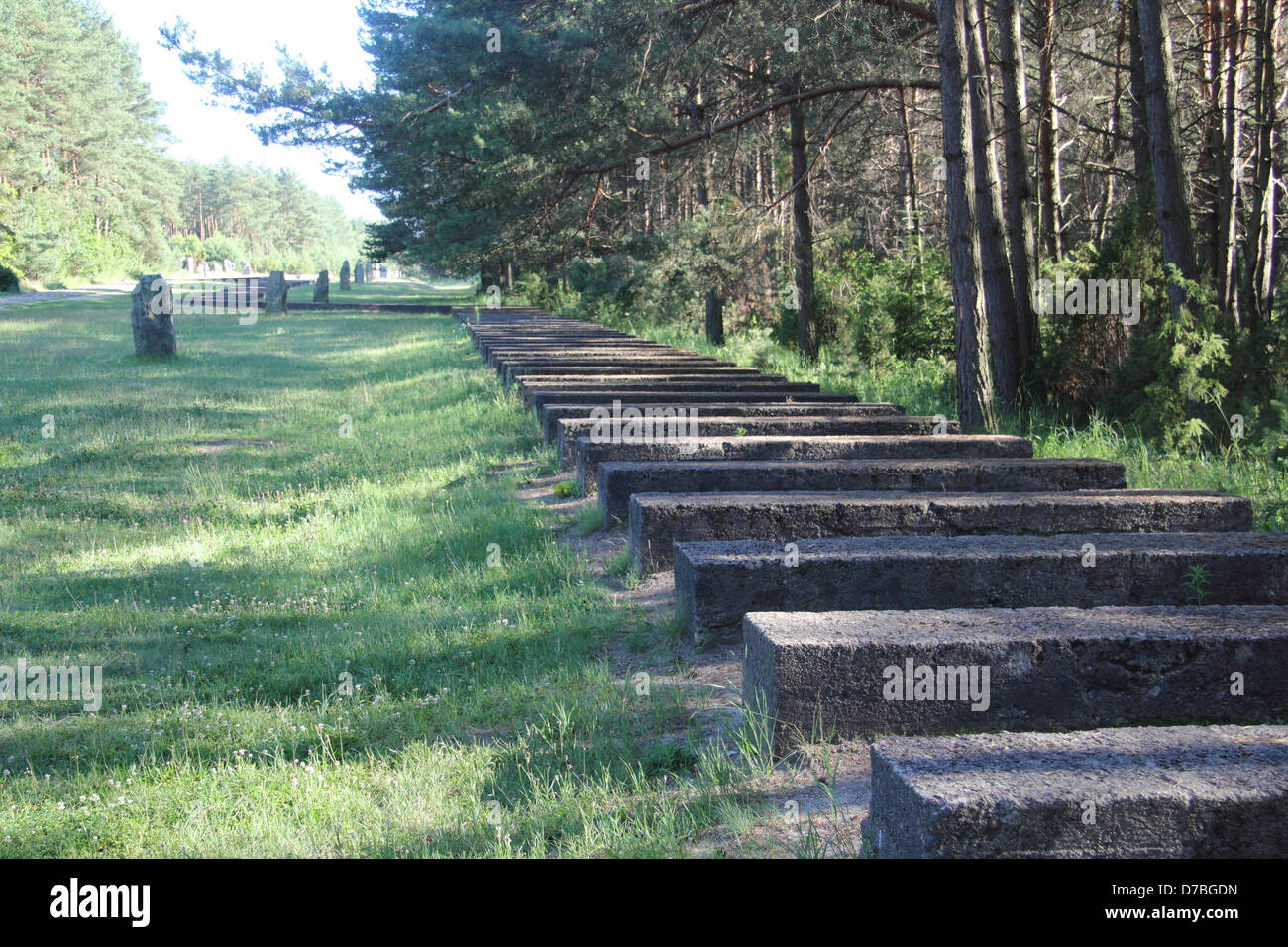 Monumento di binari ferroviari che hanno portato le vittime dell'olocausto in Treblinka campo di sterminio in Polonia Foto Stock