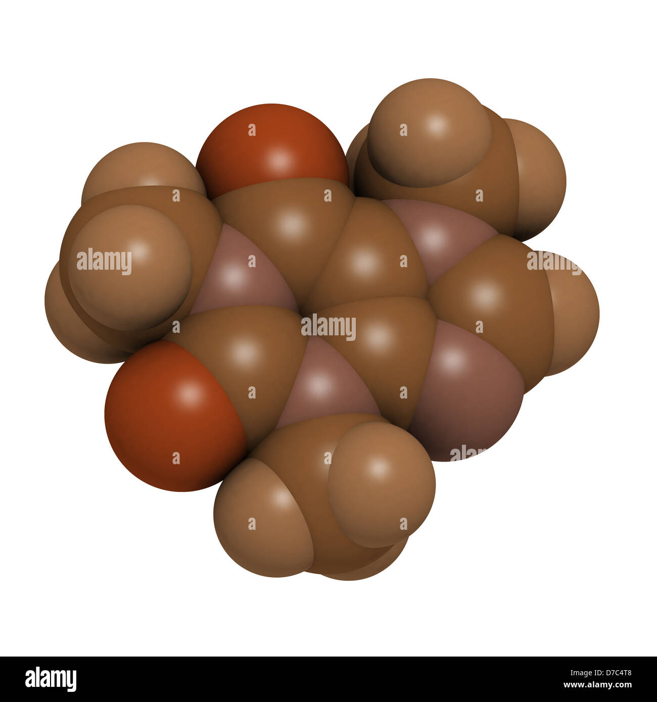 La caffeina, modello molecolare. Gli atomi sono rappresentati come sfere. Foto Stock