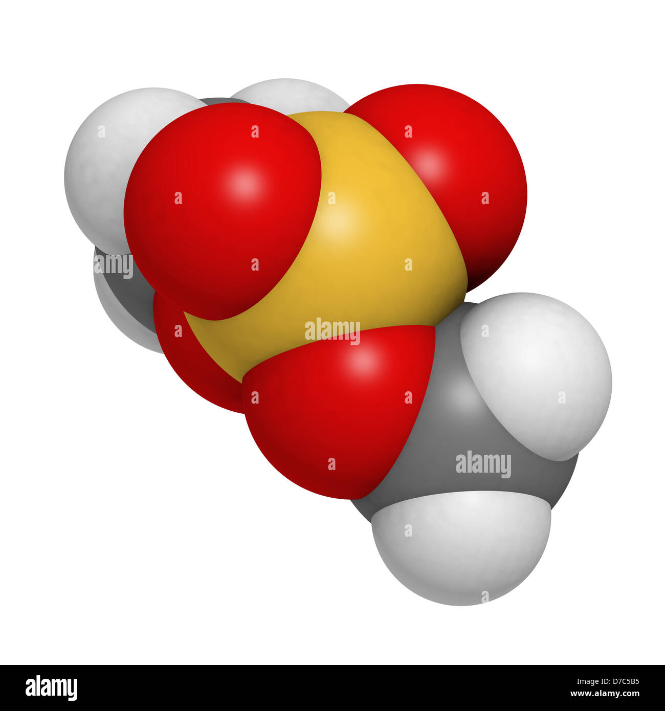Il dimetil solfato agente metilante, modello molecolare. Gli atomi sono rappresentati come sfere Foto Stock